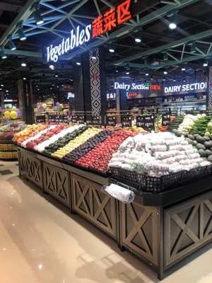 Metal Wooden Fruit And Vegetable Display Stand TGL OEM ISO9001 Certification