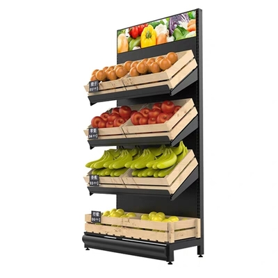 Metal Wooden Fruit And Vegetable Display Stand TGL OEM ISO9001 Certification